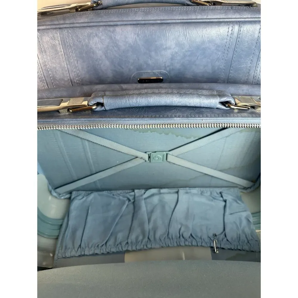 Samsonite Baby Blue Soft Faux Leather Carry On and Luggage Set Of 2